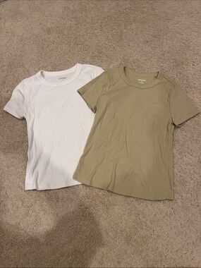 White and Avocado Green Short Sleeve Crew Tees